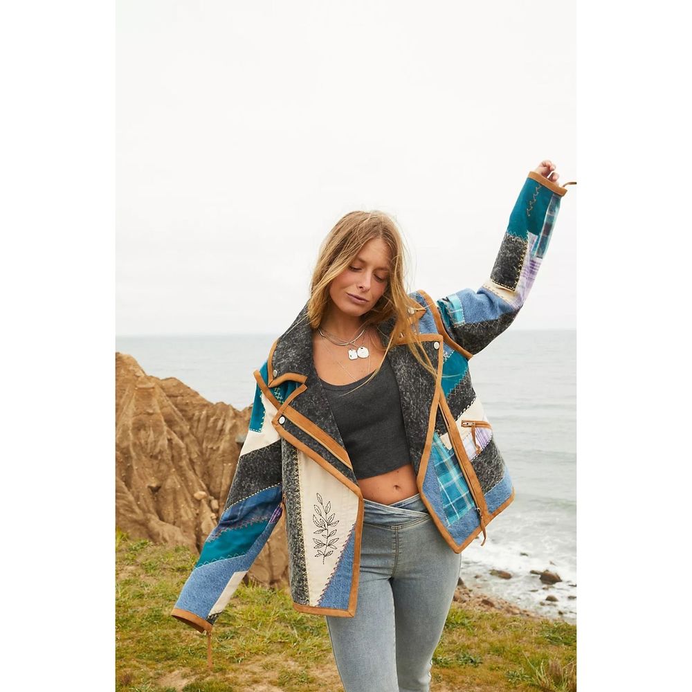 We The Free by Free People Leia Denim Patched Moto Jacket - Picture 4 of 12